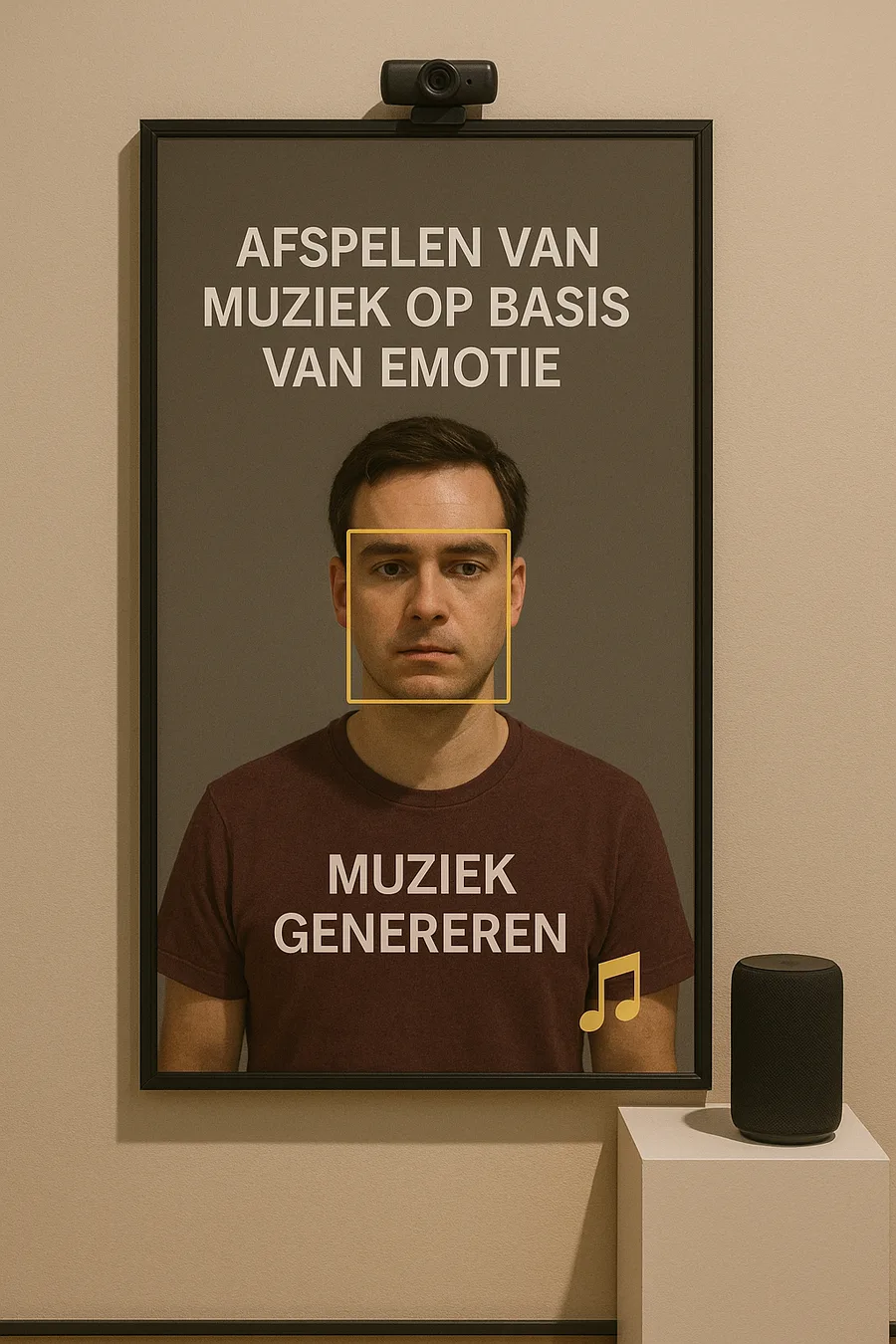Screenshot of De Muzikale Spiegel generating music from a detected facial expression